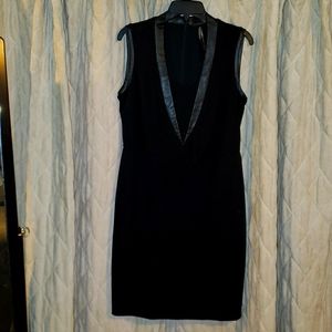 Leather trimmed sheath dress